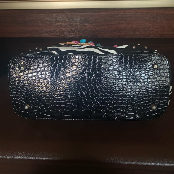 Hobo Shoulder Bag Zebra Print with Patent Black, Rhinestones, Turquoise & Pink - Picture 11 of 16